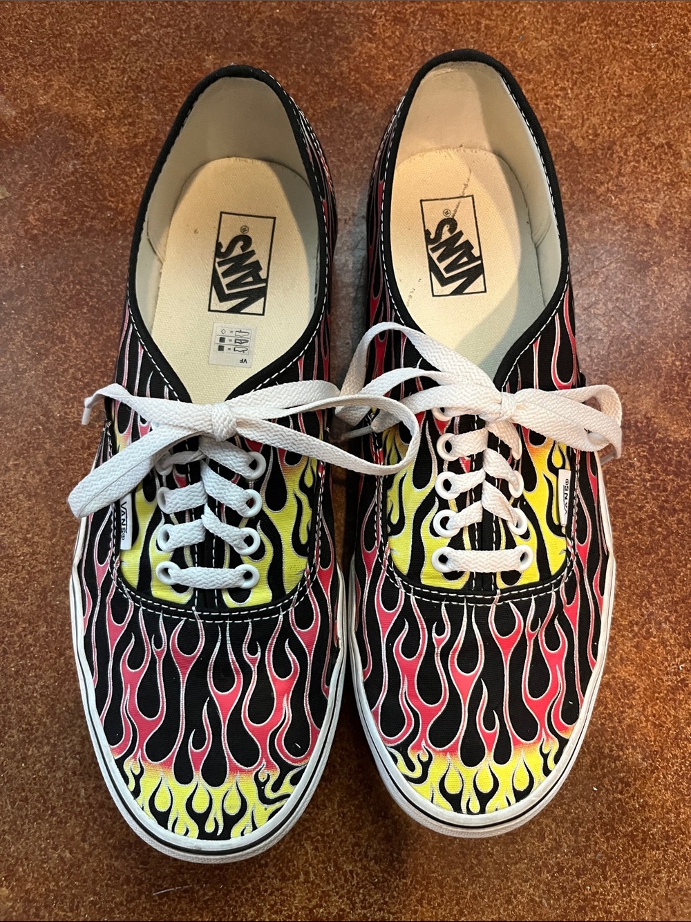 Vans Black Canvas Sneakers with Yellow and Red Flame Print